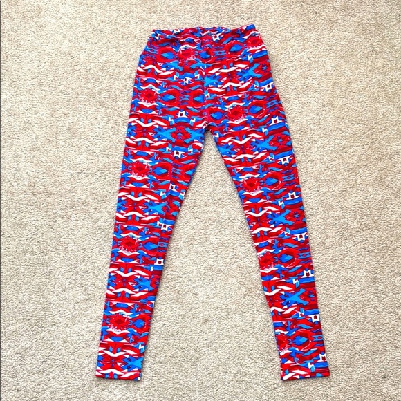 LuLaRoe Red White and Blue 4th of July Holiday One Size Leggings - OS - Picture 1 of 5